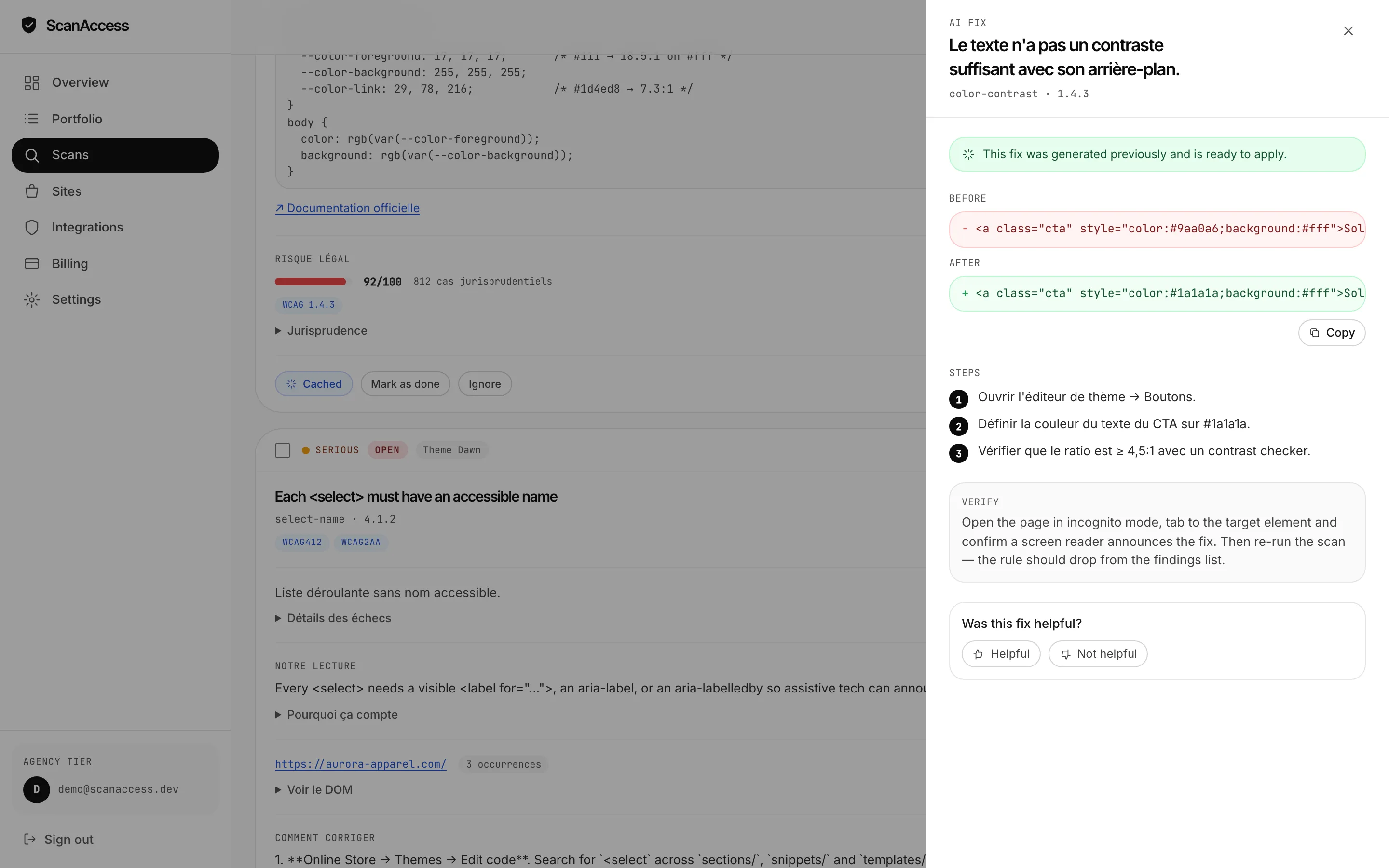 Correction assistée par IA : diff avant/après en français clair.